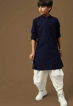 Chikankari Pure Cotton Kurta Set in Navy Blue