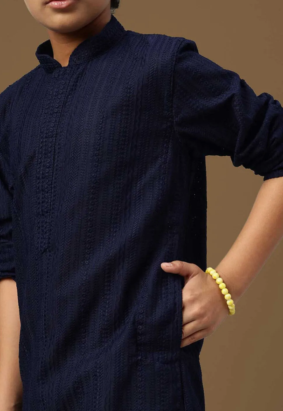 Chikankari Pure Cotton Kurta Set in Navy Blue