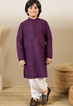 Chikankari Pure Cotton Kurta Set in Purple