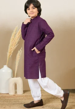 Chikankari Pure Cotton Kurta Set in Purple