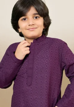 Chikankari Pure Cotton Kurta Set in Purple