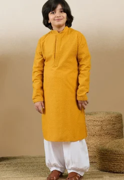 Chikankari Pure Cotton Kurta in Mustard