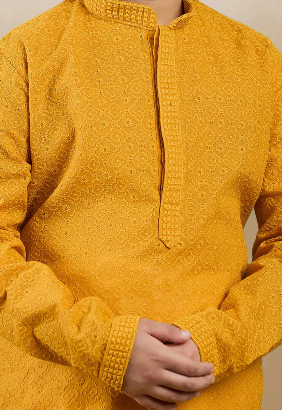 Chikankari Pure Cotton Kurta in Mustard