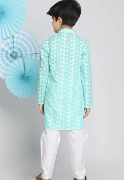 Chikankari Pure Cotton Sherwani Set in Light Blue