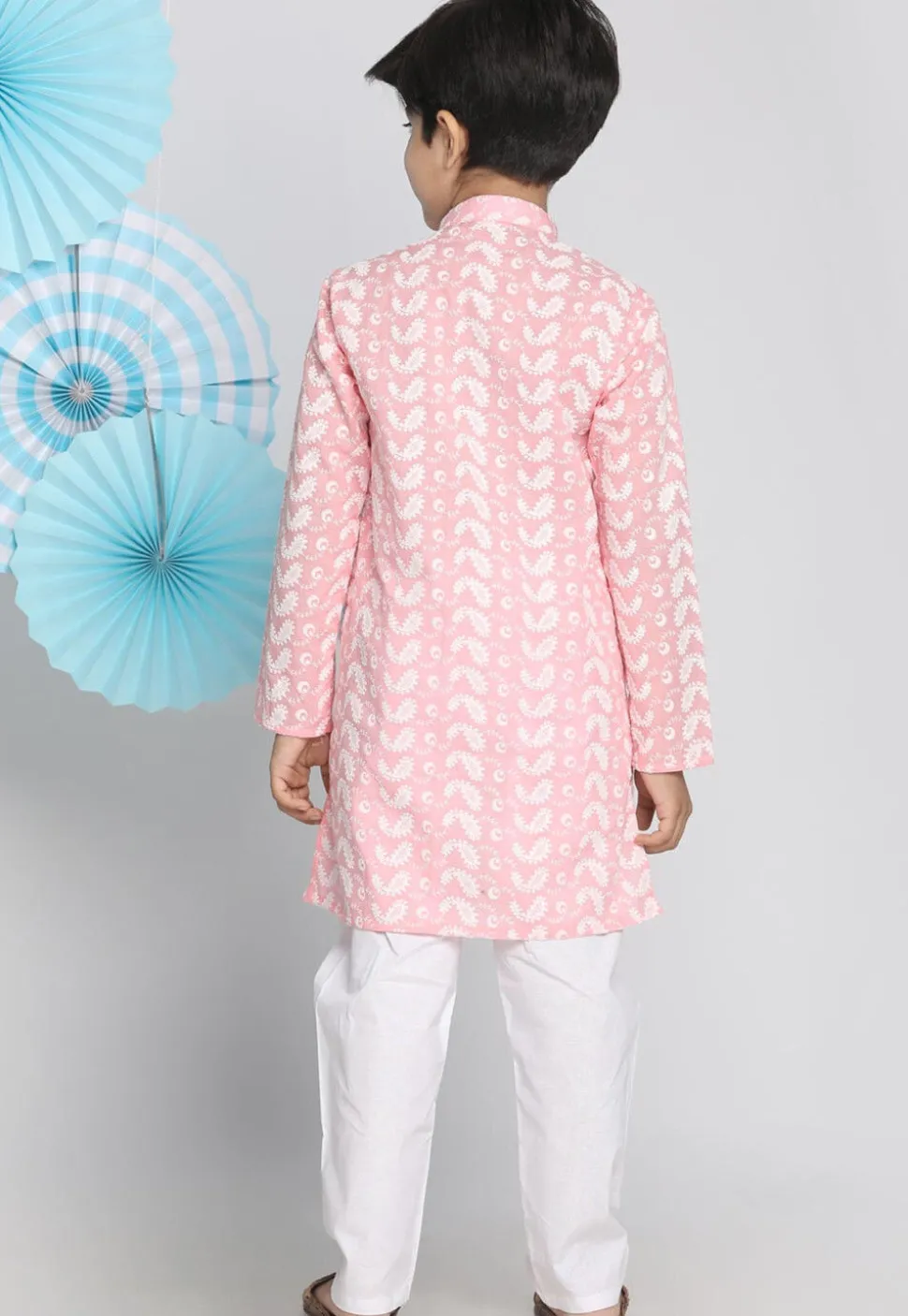 Chikankari Pure Cotton Sherwani Set in Peach