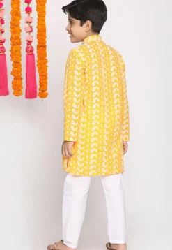 Chikankari Pure Cotton Sherwani Set in Mustard