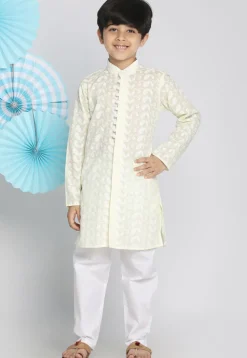 Chikankari Pure Cotton Sherwani Set in Cream
