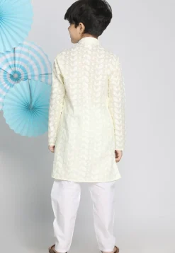 Chikankari Pure Cotton Sherwani Set in Cream