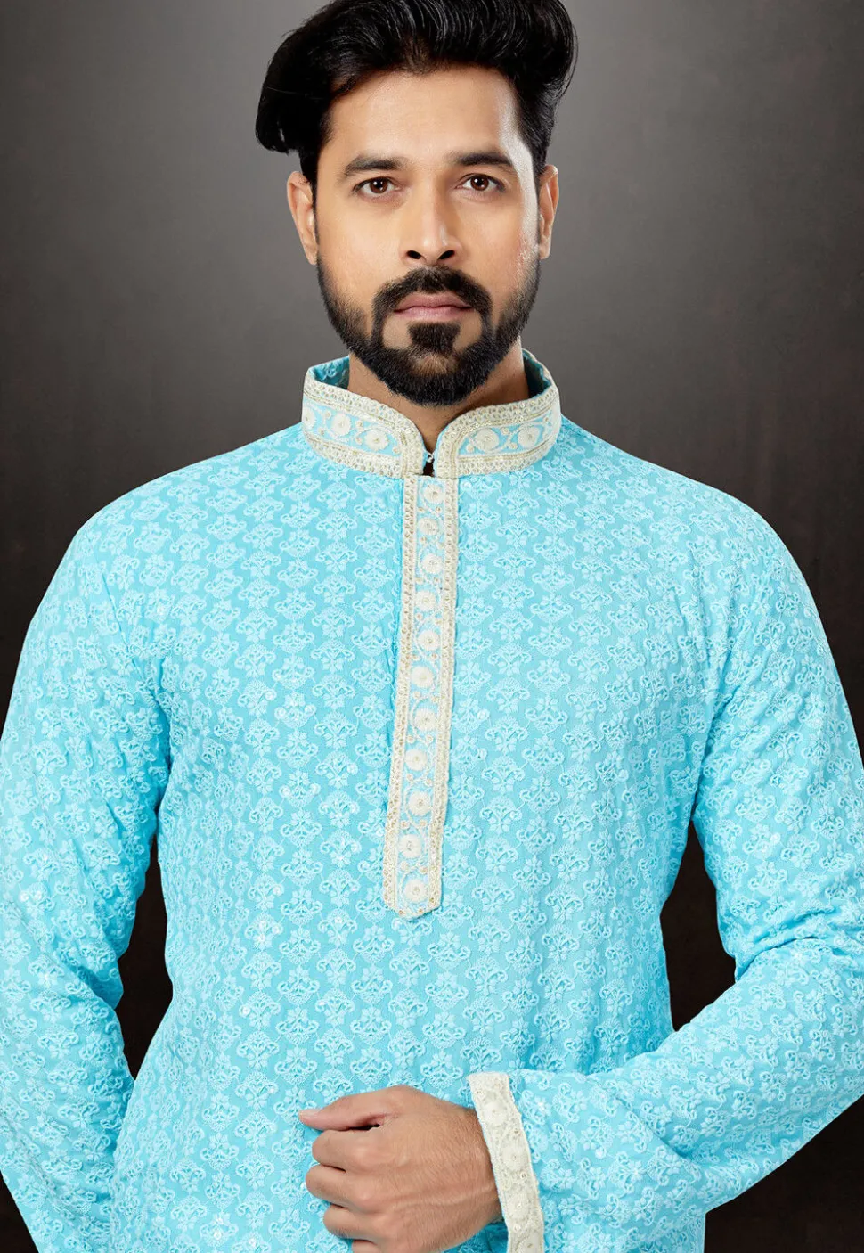 Chikankari Rayon Dhoti Kurta in Sky Blue