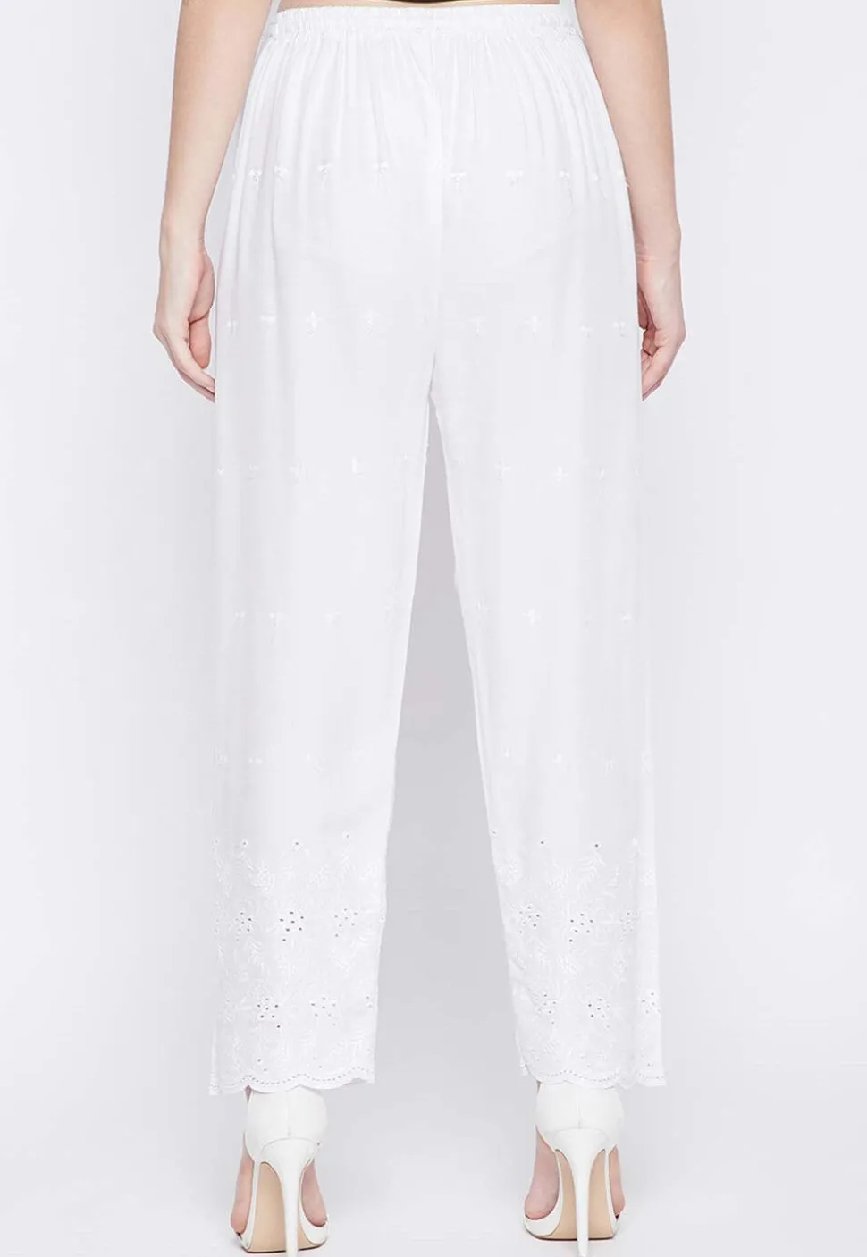 Chikankari Rayon Pant in White