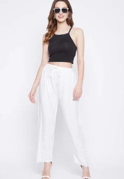 Chikankari Rayon Pant in White