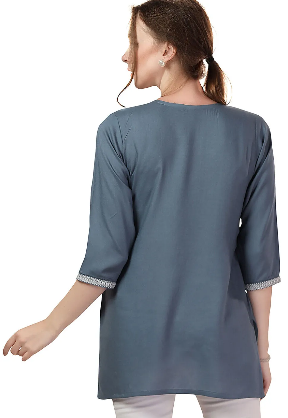 Chikankari Rayon Short Kurti in Grey