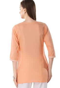 Chikankari Rayon Short Kurti in Peach
