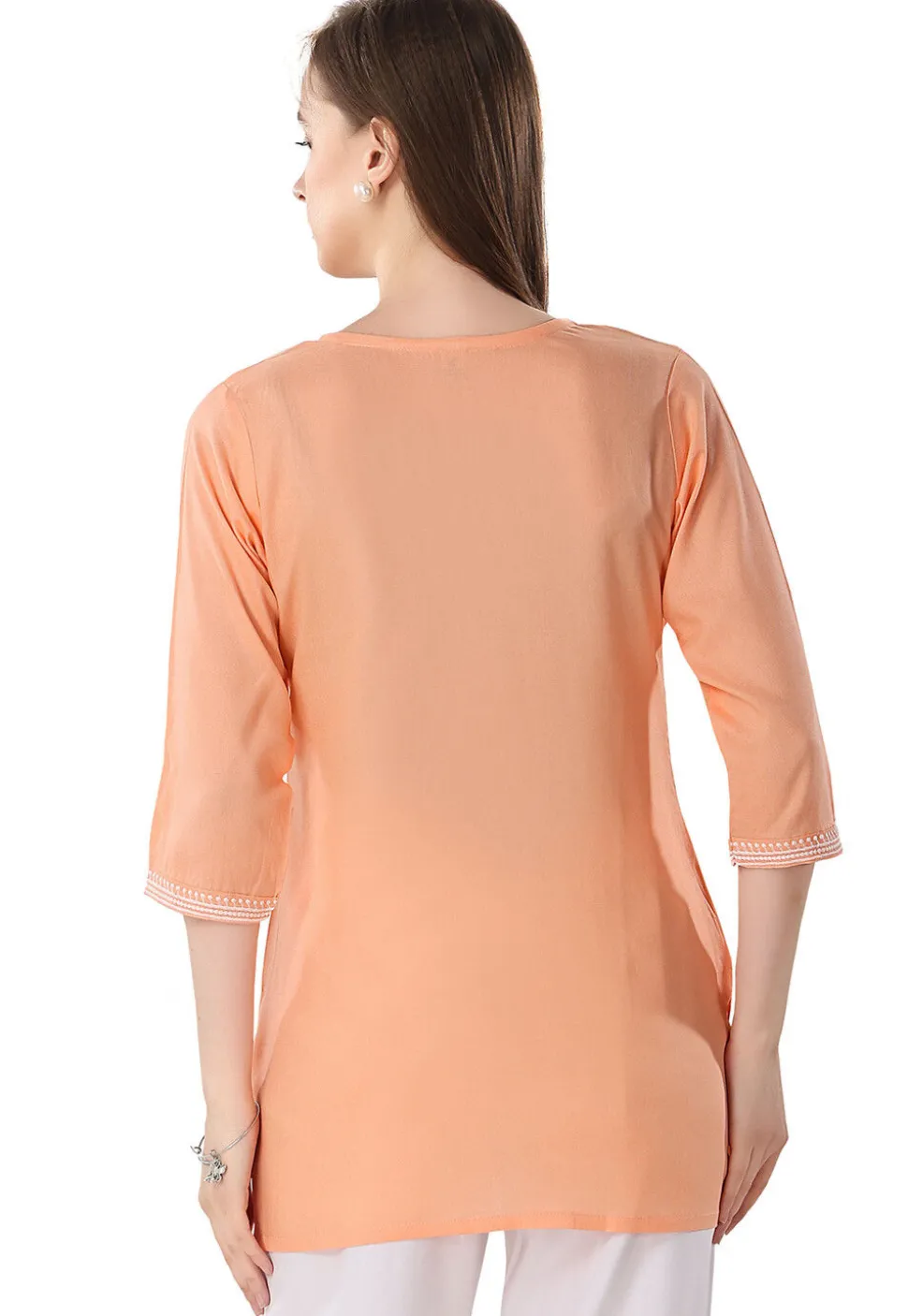 Chikankari Rayon Short Kurti in Peach