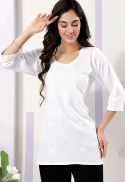 Chikankari Rayon Short Kurti in Off White