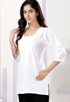 Chikankari Rayon Short Kurti in Off White
