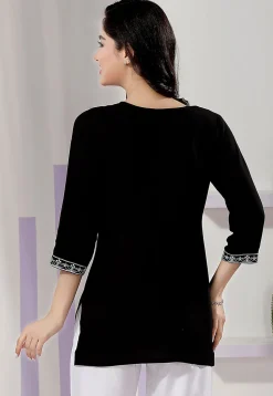 Chikankari Rayon Short Kurti in Black