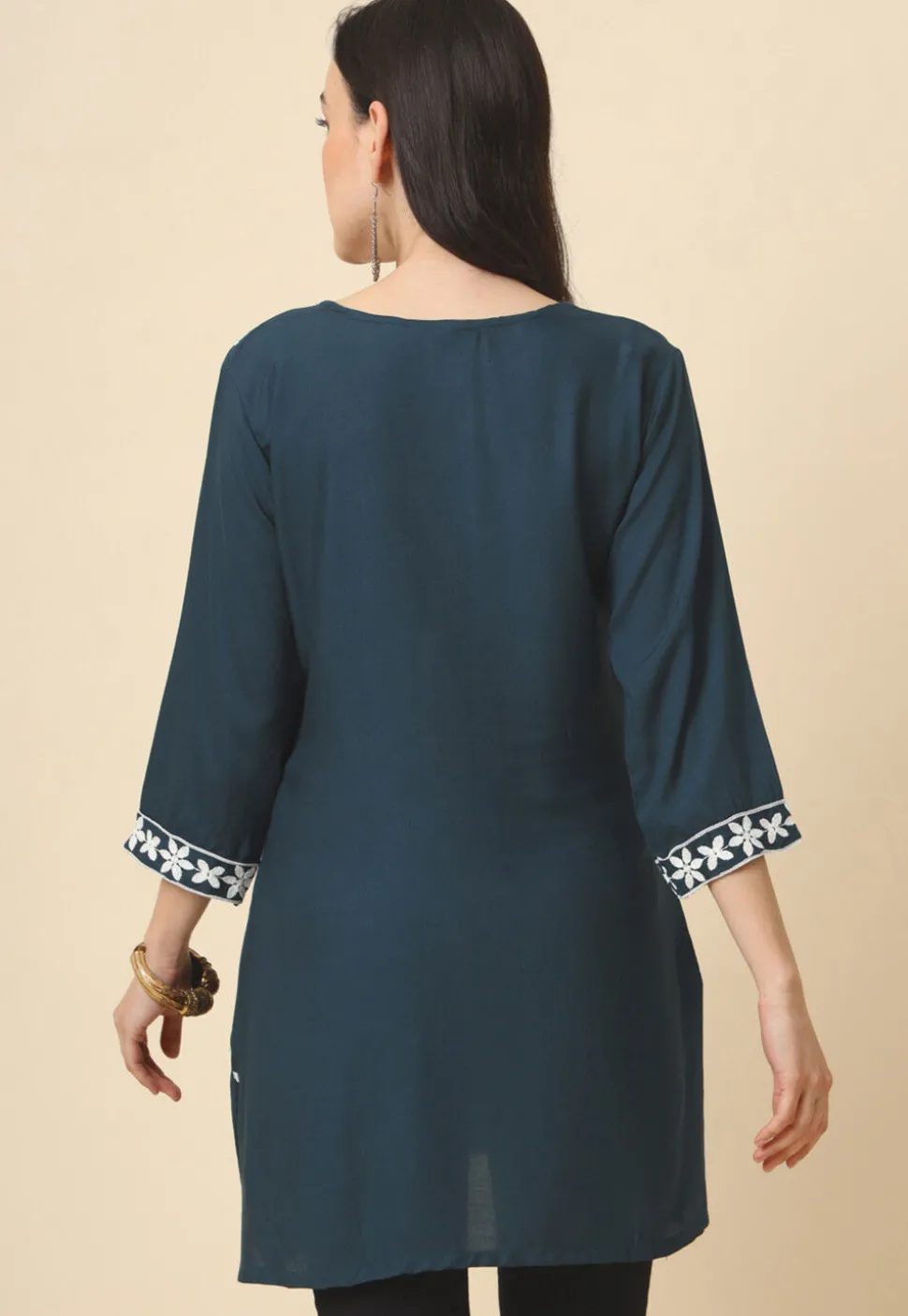 Chikankari Rayon Straight Kurti in Dark Grey
