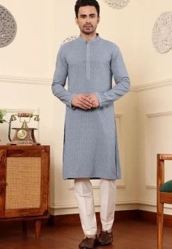 Chikankari Viscose Rayon Kurta Set in Grey