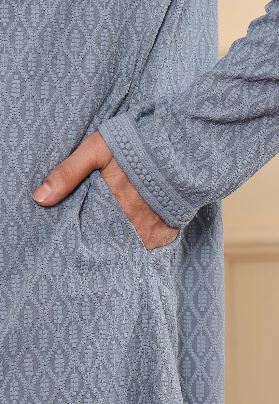 Chikankari Viscose Rayon Kurta Set in Grey