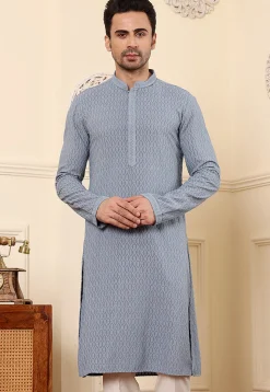 Chikankari Viscose Rayon Kurta in Grey
