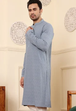 Chikankari Viscose Rayon Kurta in Grey