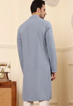 Chikankari Viscose Rayon Kurta in Grey