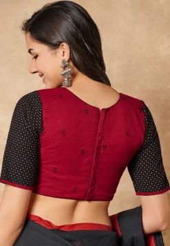 Color Blocked Cotton Blouse in Black and Red