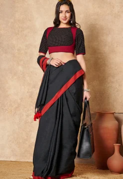 Color Blocked Cotton Blouse in Black and Red