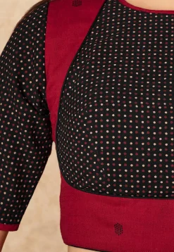 Color Blocked Cotton Blouse in Black and Red