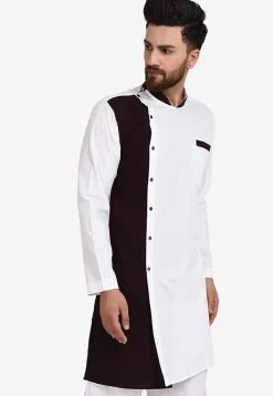 Color Blocked Cotton Kurta in White