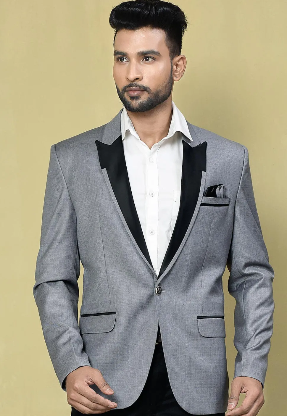 Color Blocked Cotton Rayon Blazer in Grey