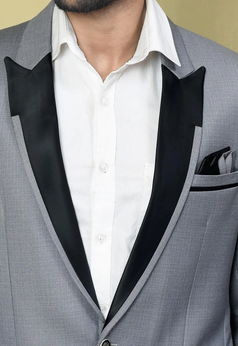 Color Blocked Cotton Rayon Blazer in Grey