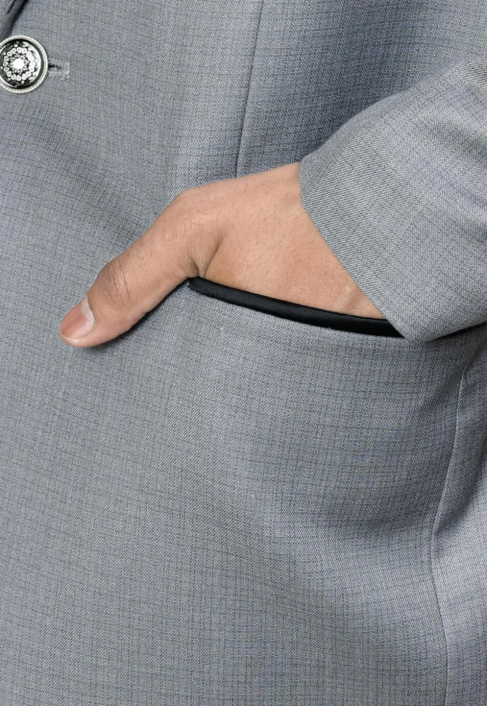 Color Blocked Cotton Rayon Blazer in Grey