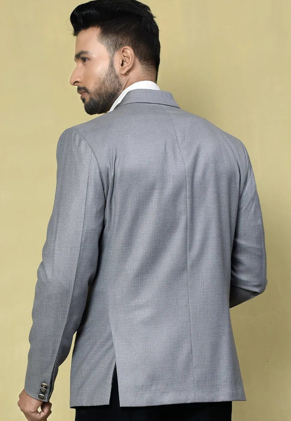 Color Blocked Cotton Rayon Blazer in Grey