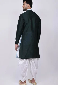 Color Blocked Dupion Silk Dhoti Kurta in Sky Blue and Teal Blue
