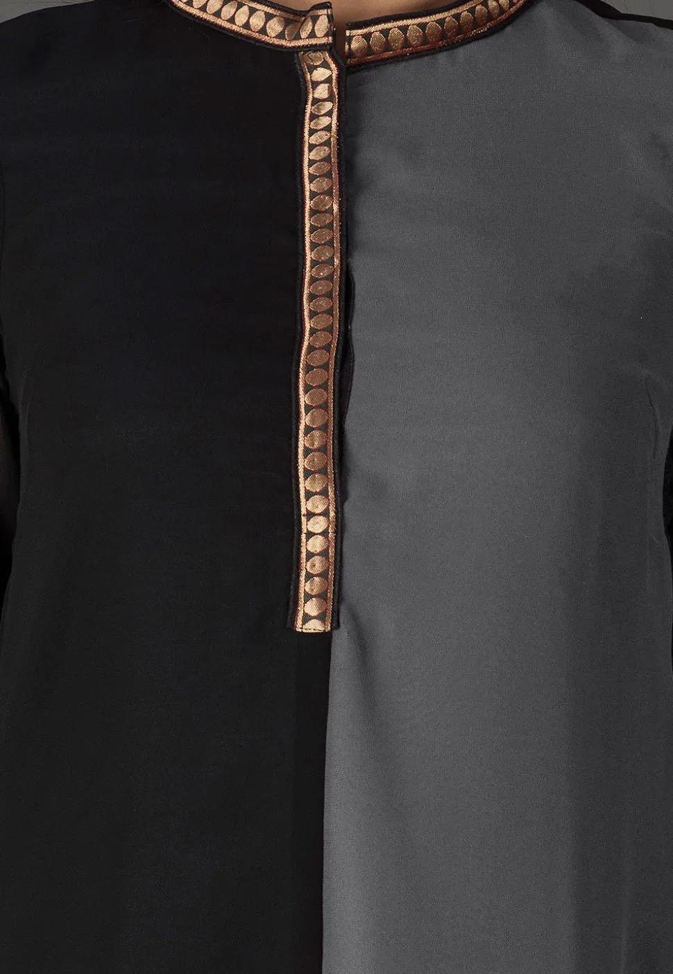 Color Blocked Georgette Straight Suit in Black and Grey