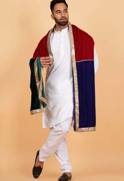 Color Blocked Velvet Men Dupatta in Multicolor