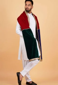 Color Blocked Velvet Men Dupatta in Multicolor