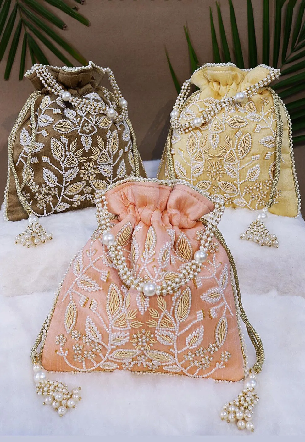 Combo Hand Embroidered Art Silk Potli Bag in Multicolor