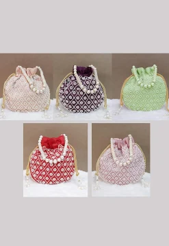 Combo Hand Embroidered Art Silk Potli Bag in Multicolor