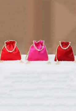 Combo Hand Embroidered Art Silk Potli Bag in Red and Pink