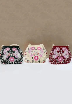 Combo Hand Embroidered Velvet Potli Bag in Multicolor