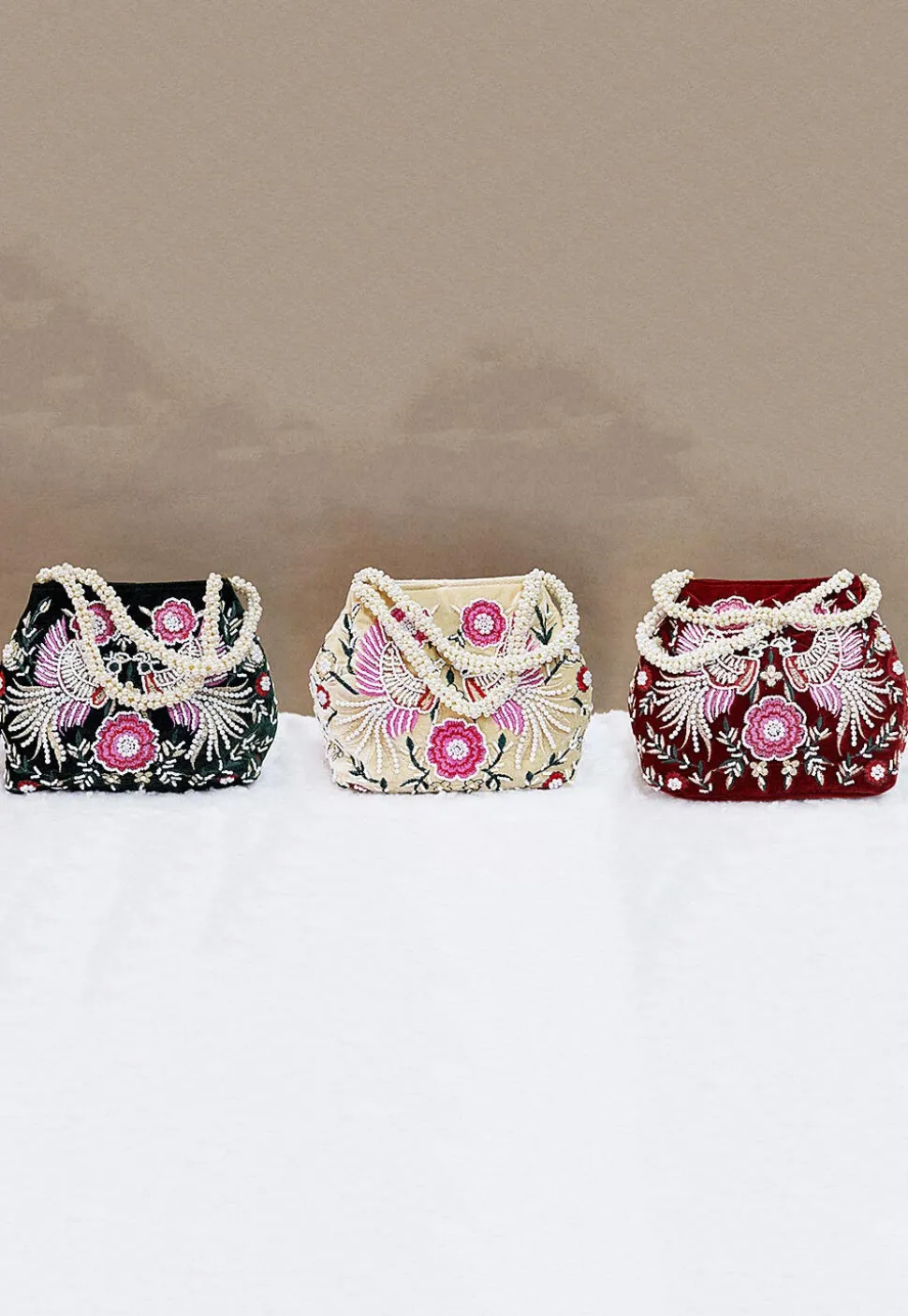Combo Hand Embroidered Velvet Potli Bag in Multicolor