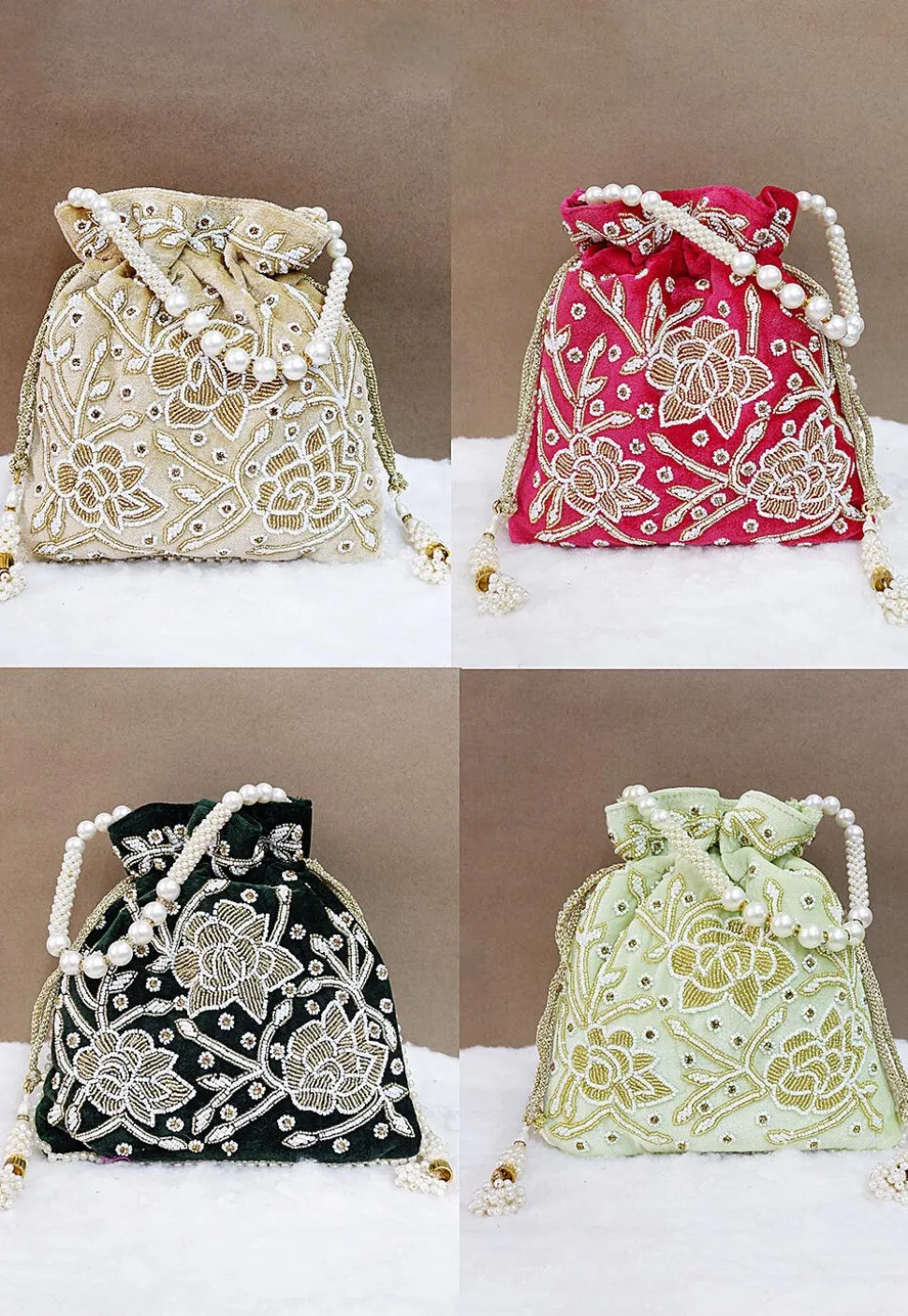 Combo Hand Embroidered Velvet Potli Bag in Multicolor