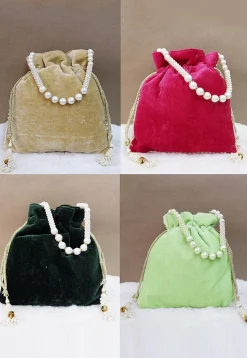 Combo Hand Embroidered Velvet Potli Bag in Multicolor