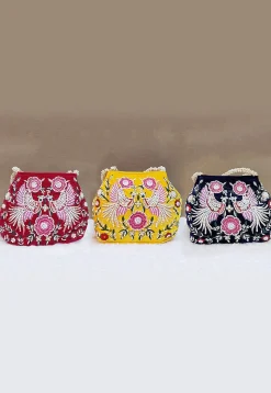 Combo Hand Embroidered Velvet Potli Bag in Multicolor