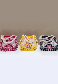 Combo Hand Embroidered Velvet Potli Bag in Multicolor