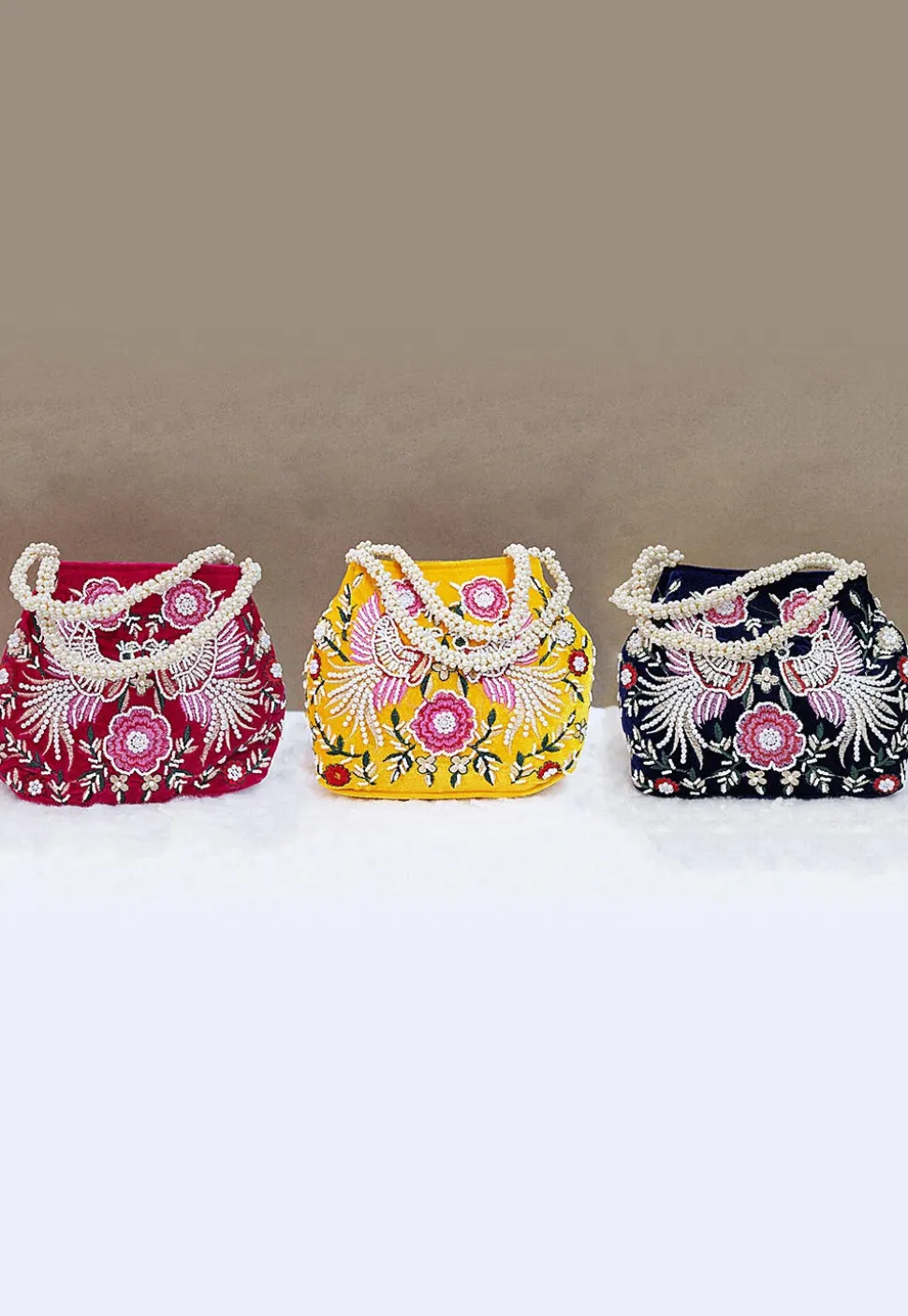 Combo Hand Embroidered Velvet Potli Bag in Multicolor