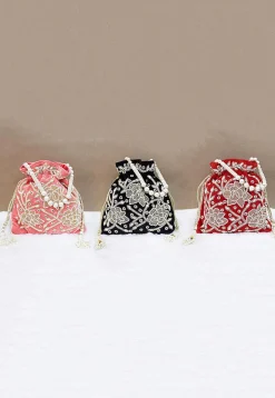 Combo Hand Embroidered Velvet Potli Bag in Multicolor